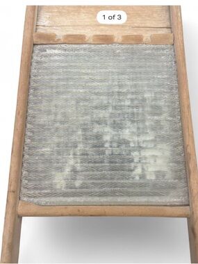 Vintage Wooden Washboard with Ribbed Metal Panel